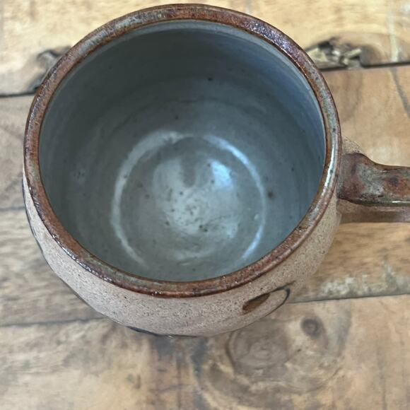 Vintage Mexican Folk Art Pottery Tonala Sand Mug Floral Design Signed - Picture 6 of 12